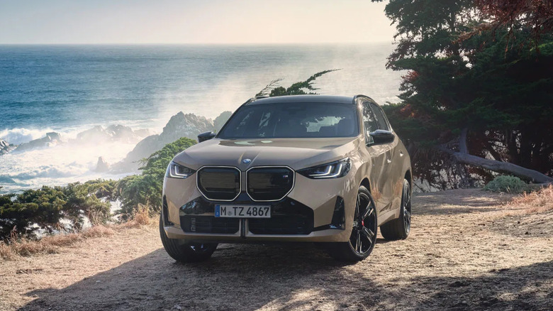 Beige 2025 BMW X3 on a dirt road