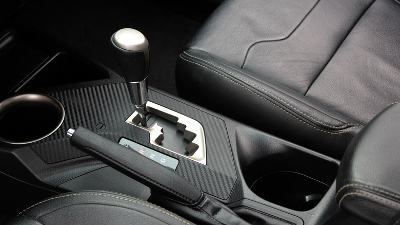 Closeup of Toyota RAV4 gear shift knob and black interior