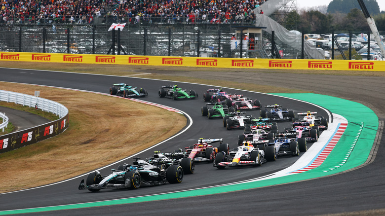 A shot of F1 racing at Suzuka Circuit
