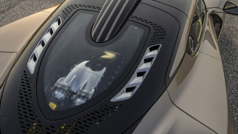 Overhead view of Hennessey Venom F5 Revolution LF showing a Hennessey Fury engine in the engine bay