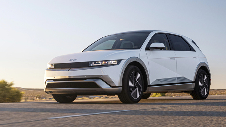 A white 2026 Hyundai Ioniq 5 parked by the roadside