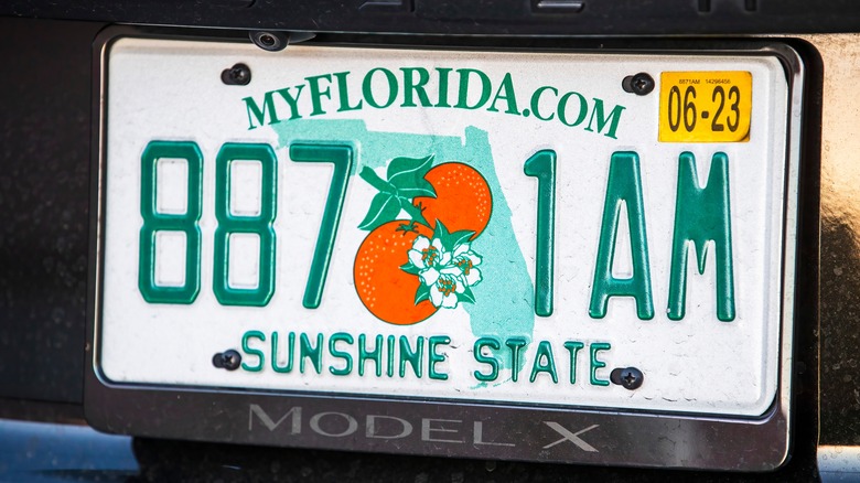 closeup of florida license plate