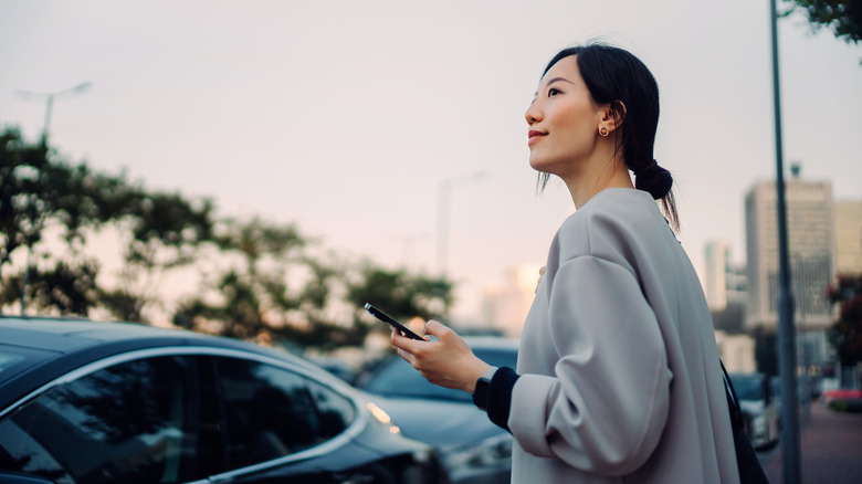 woman walking back to car