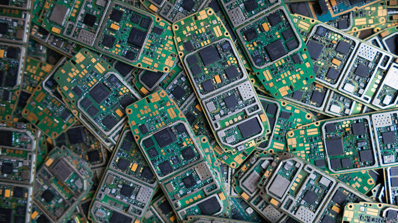 Pile of mobile phone circuit boards.