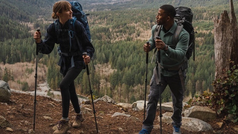 Person using trekking poles