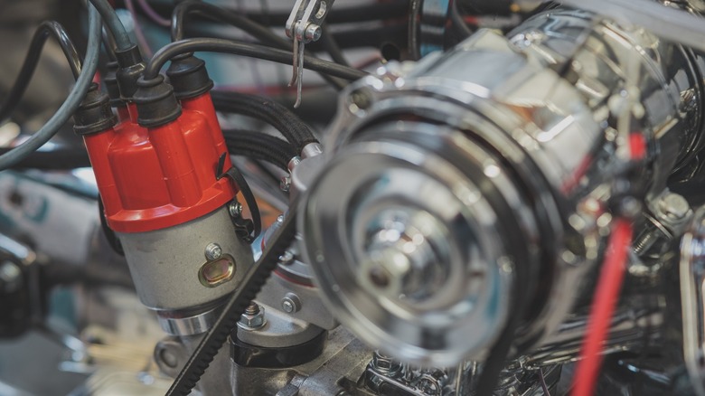 Distributor cap on engine