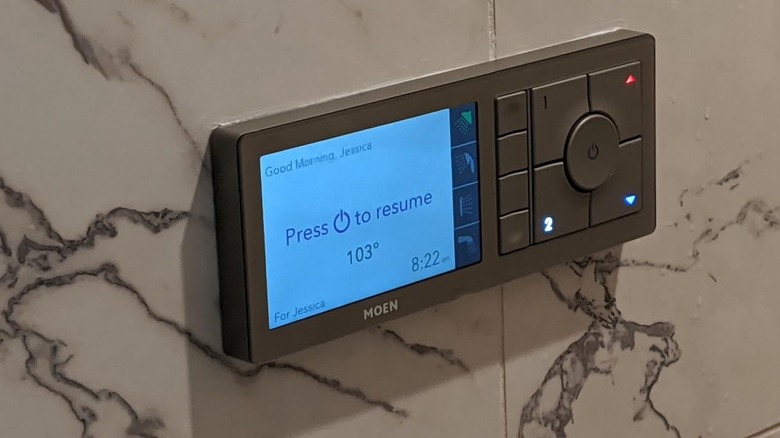 Moen Terra device installed on a shower wall