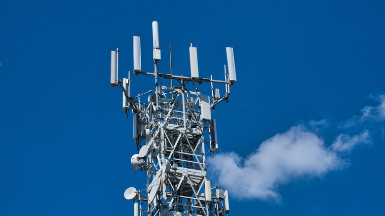 Cell phone tower over a blue sky
