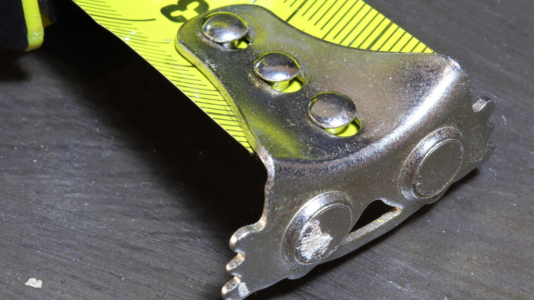 Closeup of tape measure tab