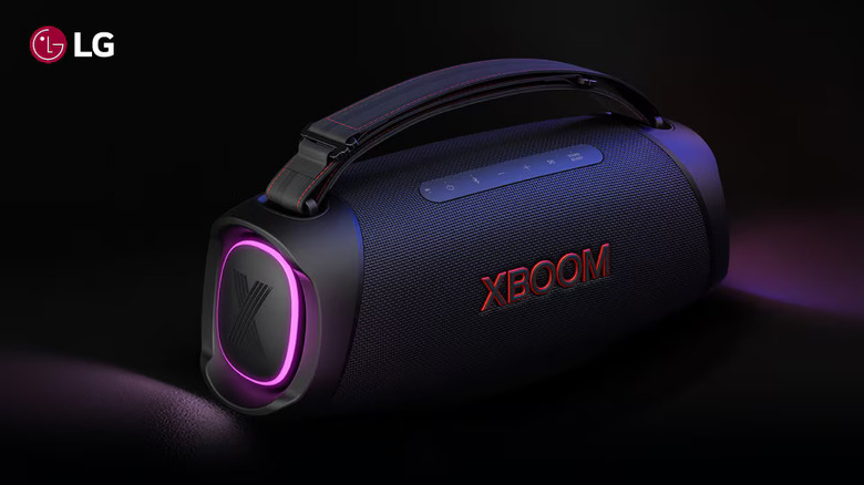 LG XBOOM speaker on a dark background
