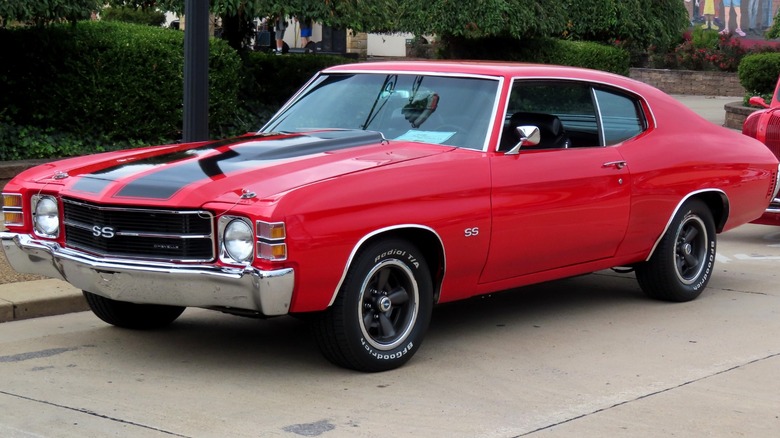 Red and black 1971 Chevrolet Chevelle SS parked at roadside