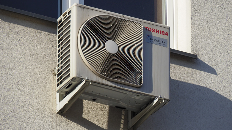 Toshiba air-conditioning unit installed on an outside wall
