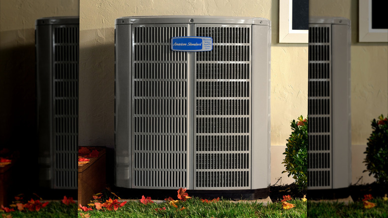 American Standard Platinum Series air conditioning unit outside.