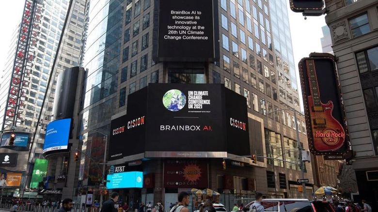 Brain Box AI advertisement on a billboard in Times Square.