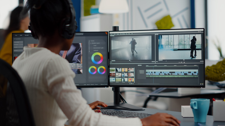 A person using a desktop video editing app