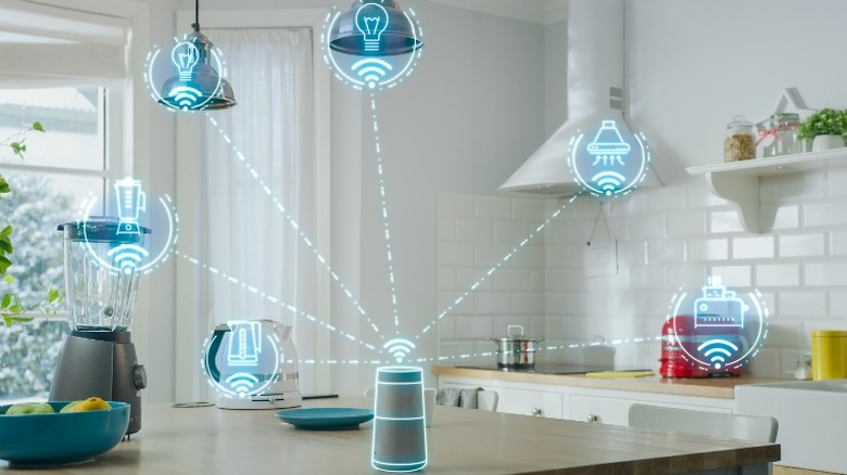illustration of a smart speaker connected to other devices