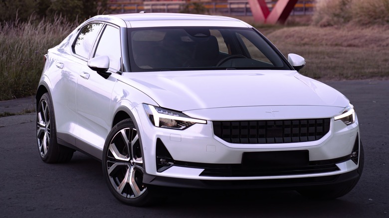 White Polestar 2 by bridge