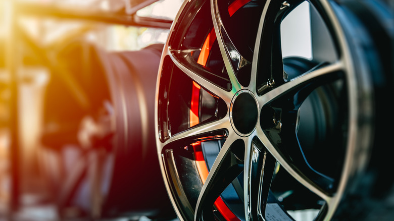 An alloy wheel for a car.