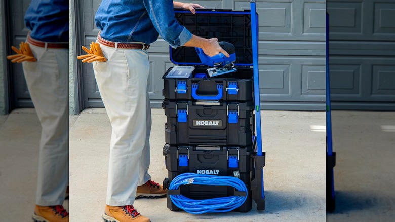 Person putting tool into top compartment of CaseStack setup