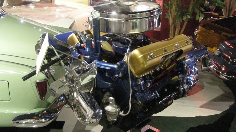 Cutaway Studebaker V8 engine in museum