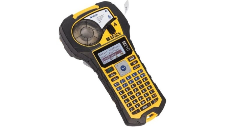Black and yellow electronic label maker