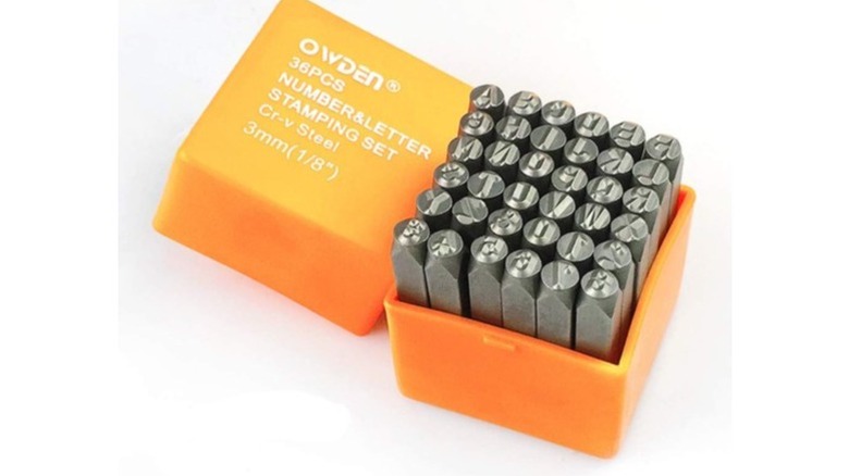 Set of letter and numerical metal stamps