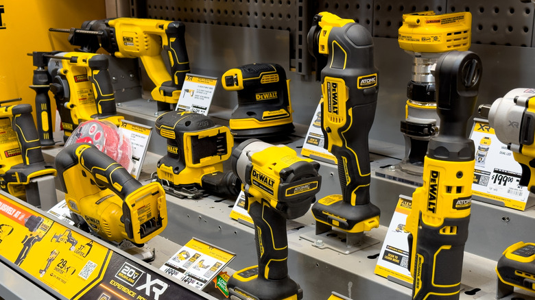 DeWalt power tools in a store for sale