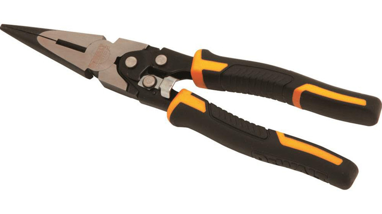 A pair of DeWalt compound needle nose pliers against a white background