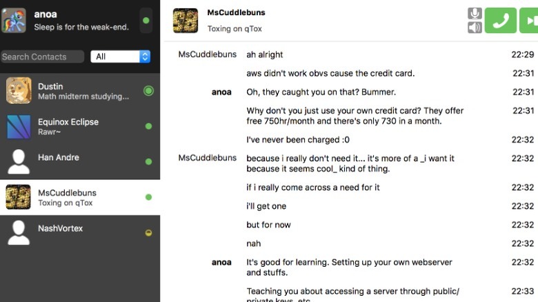 An instant message chat on Tox