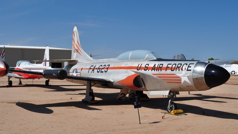 F-94C Starfire jet seen from right front parked at an airport