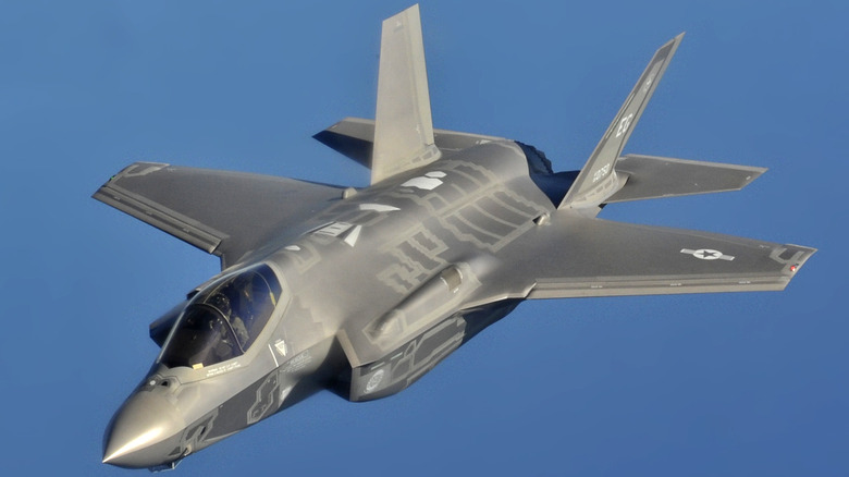 F-35A Lightning II jet seen frim above left in flight