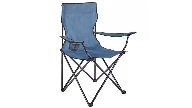 Blue Everbilt folding bag chair on white background.