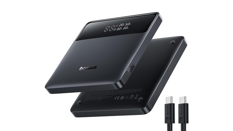 Two black power bank devices on a white background
