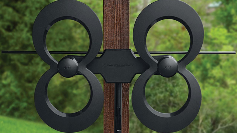 The Antennas Direct Clearstream 4Max antenna attached to a post