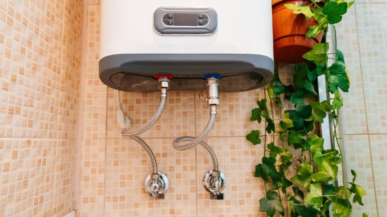 a water heater in a bathroom