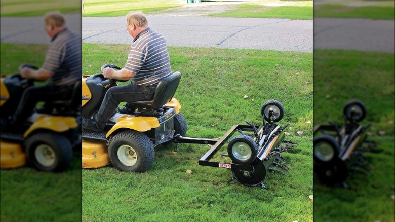 Tow-behind aerator in use
