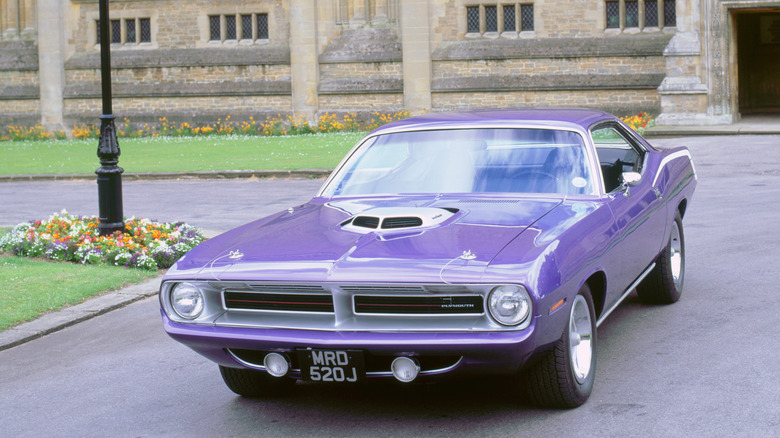 1970 Plymouth Hemi 'Cuda parked in front of classic home, front-view