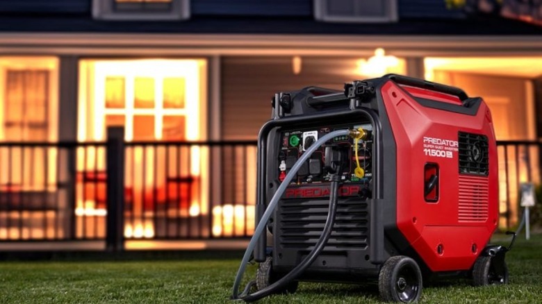 Predator generator in front of a home at night