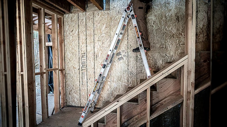 Little Giant Leveler Ladder set up on stairs