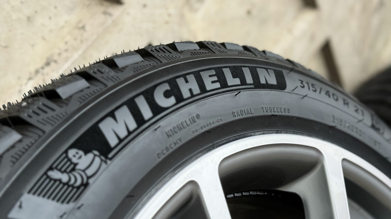 A close up shot of a Michelin tire