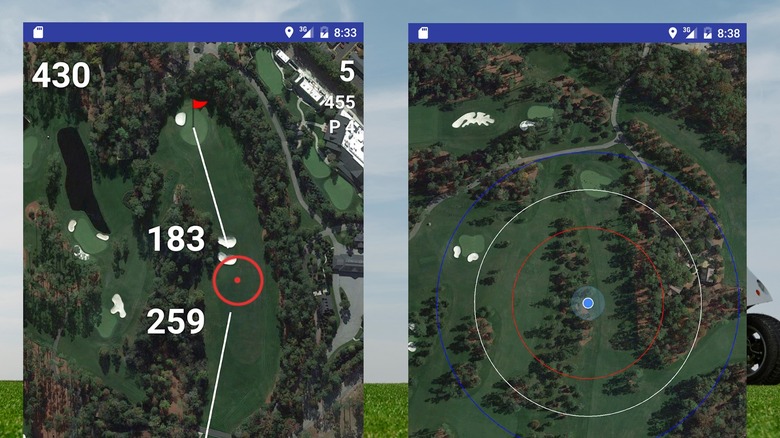 Shot of golf grass, smartphone, and golf cart