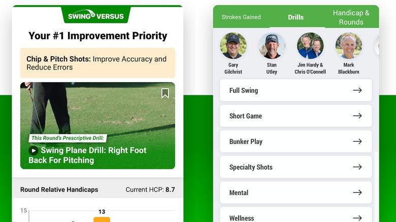 Using smartphone with golfer swinging in the background