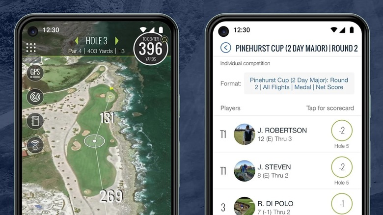 smartphone com campo de golfe ao fundo