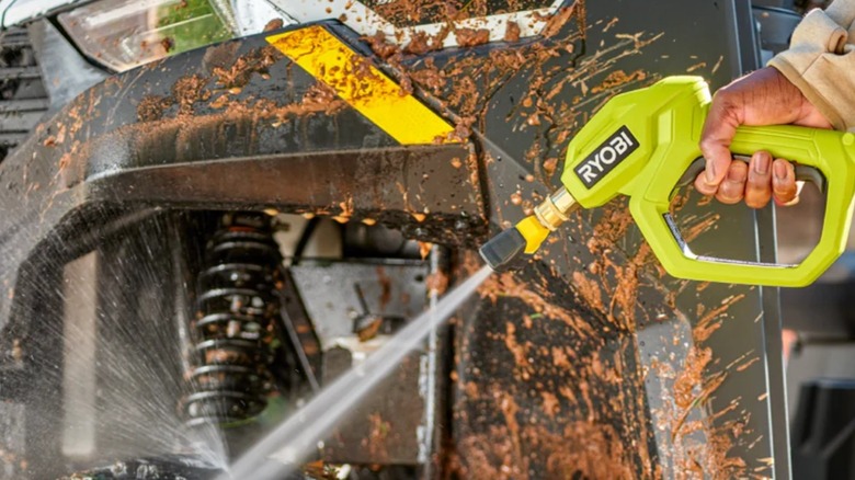 Cleaning vehicle with Ryobi pressure washer
