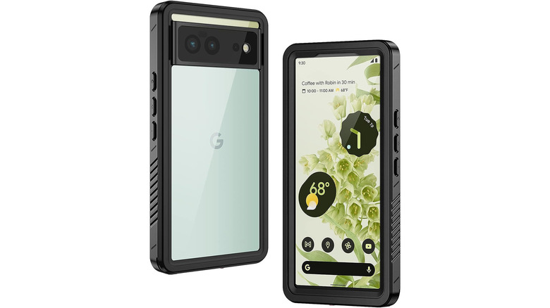 A Google Pixel in a waterproof case