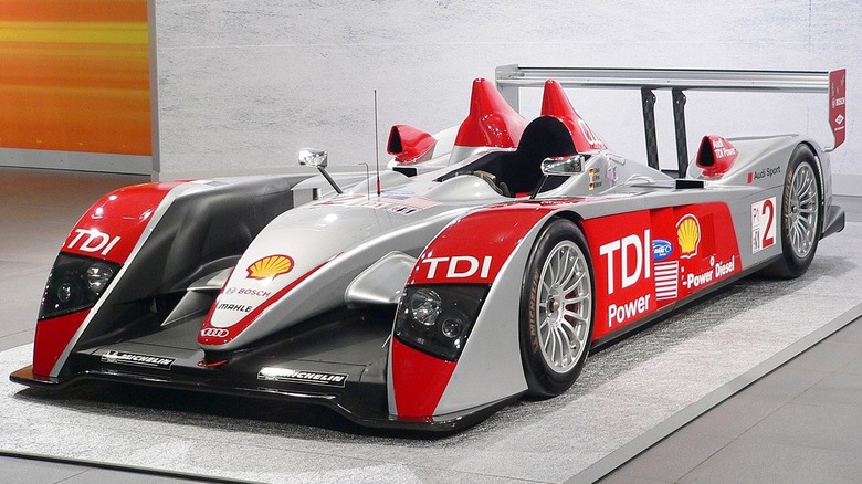Audi R10 TDI LMP1 race car on display