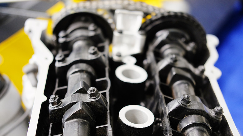 engine with camshaft lobes visible
