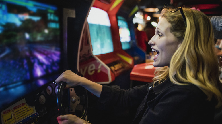 arcade machine cabinet driving steering wheel