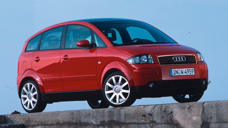 Red Audi A2 supermini