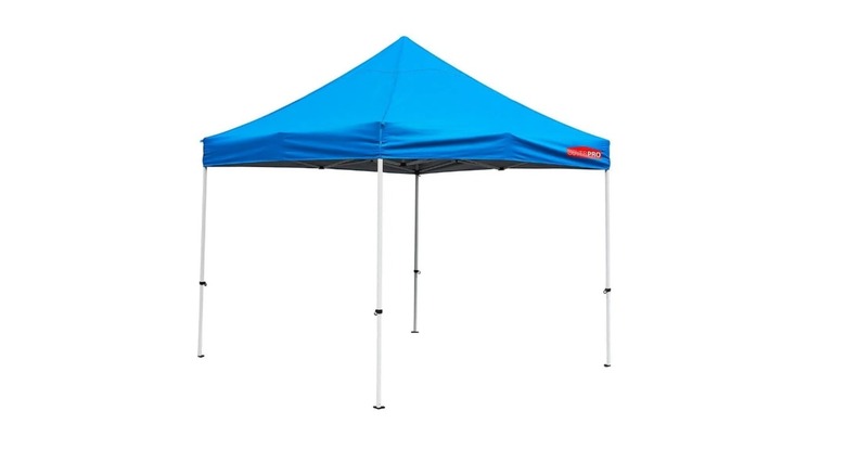 Stock photo of a blue pop-up canopy tent on four legs